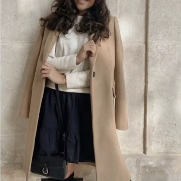 ZARA WOMENS MENSWEAR STYLE MANTECO WOOL LIGHT TAN CAMEL ONE BUTTON COAT M EUC - Picture 12 of 12